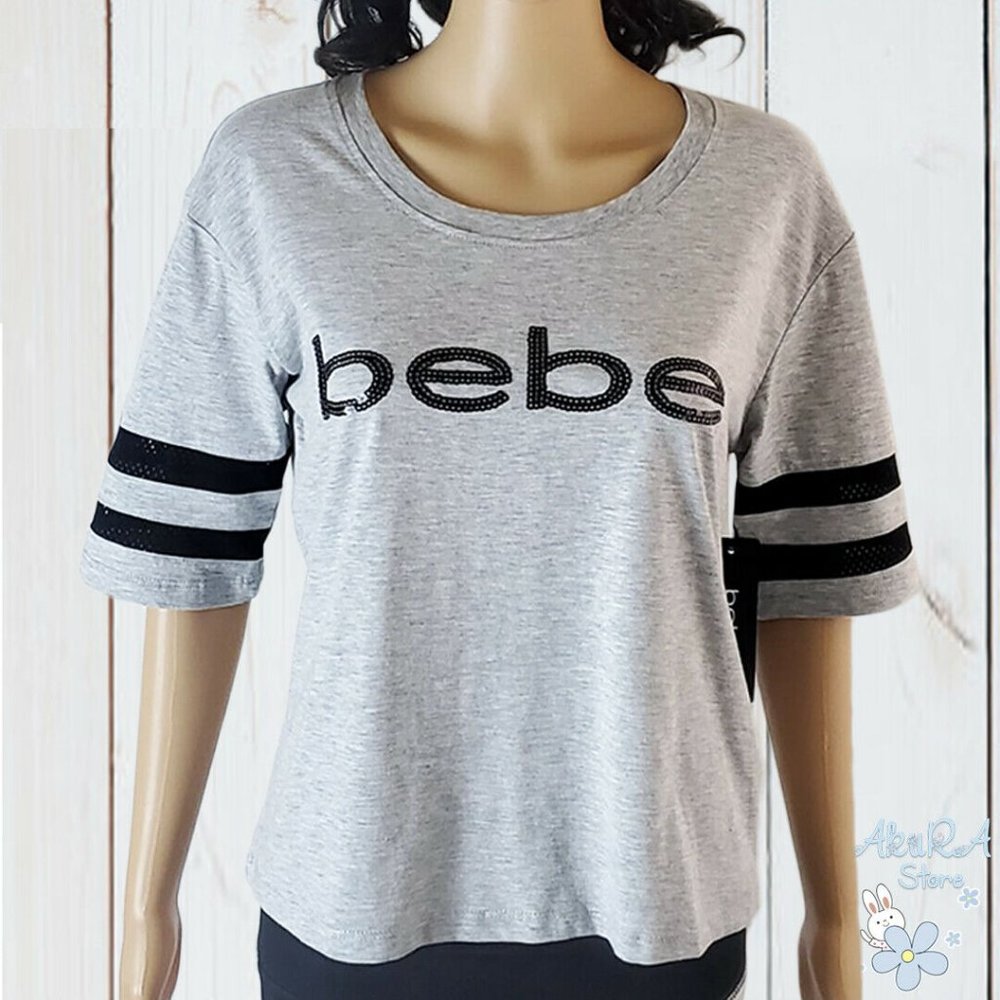 NWT BEBE WOMEN'S GRAY SPORT SHORT SLEEVE T-SHIRT